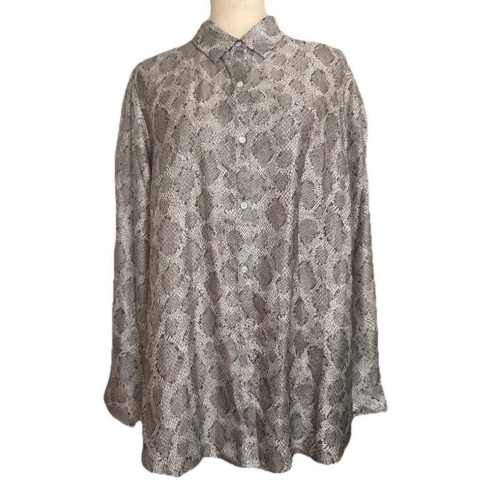 J. McLaughlin Lois Blouse Women's Size XL Silk Snake Print Gray